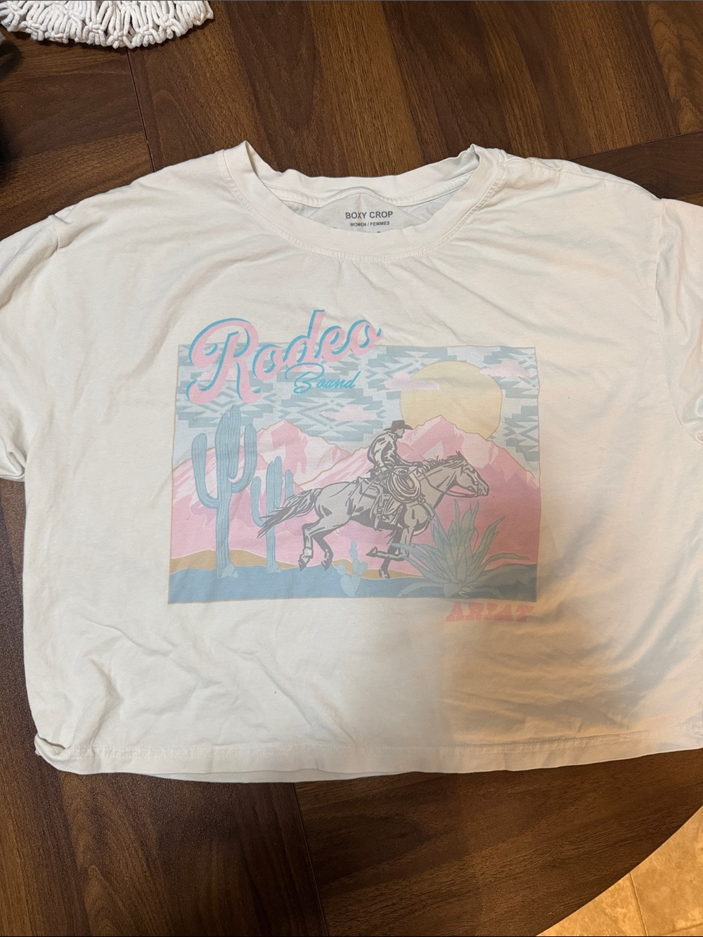 Ariat White Kids Rodeo Graphic Tee with Pastel Pink & Blue Accents